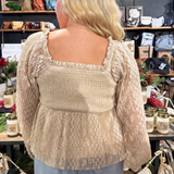 Pleated Lace Peplum Blouse