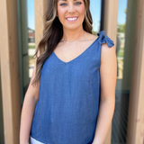 Tie Shoulder V-Neck Sleeveless Top