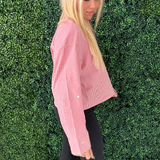 Nebraska Logo Patch Striped Button Up