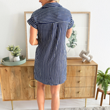 Drop Shoulder Striped Woven Shirt Dress