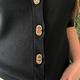 Collared Knit Top with Gold Twist Buttons