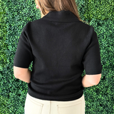Collared Knit Top with Gold Twist Buttons