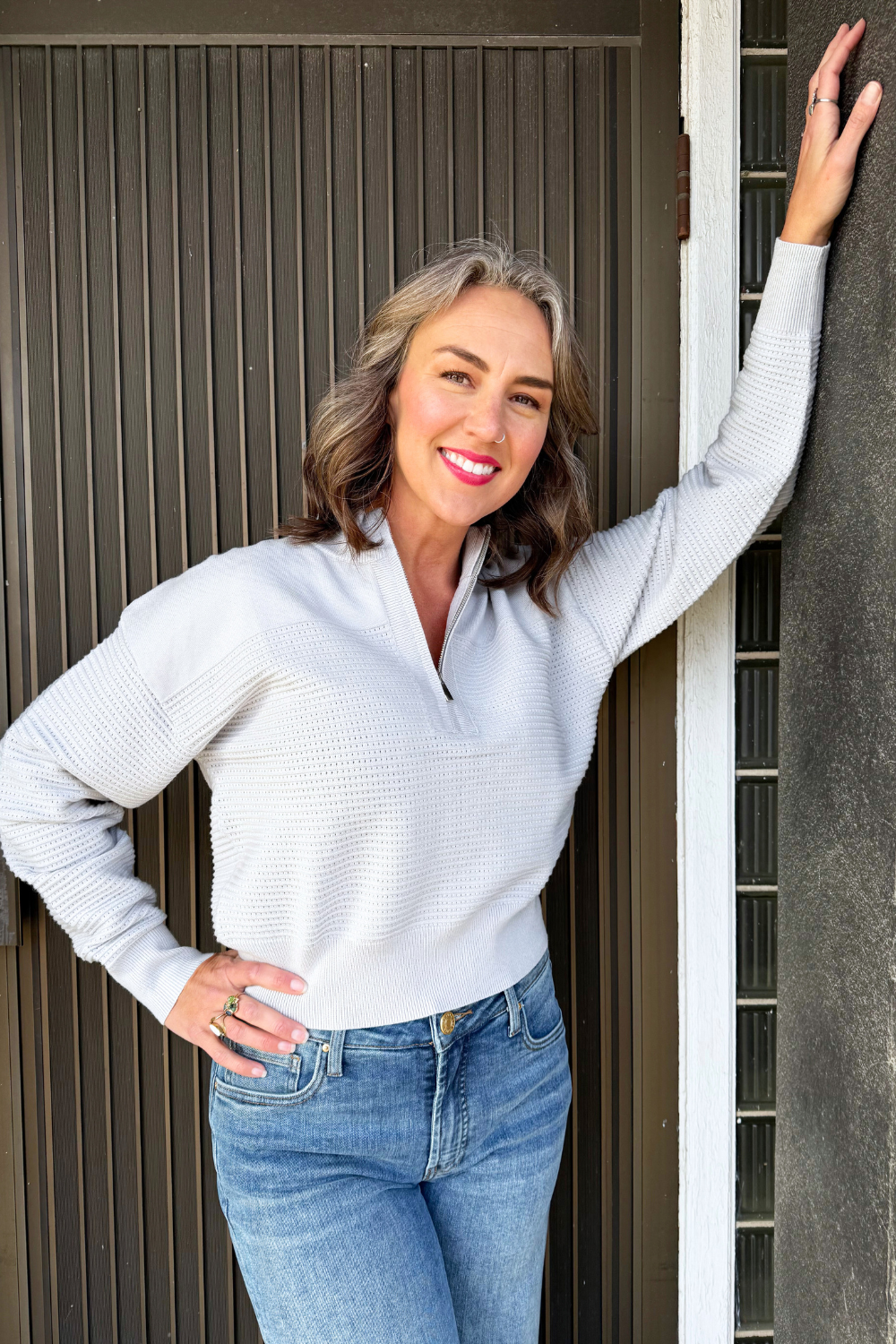 Dolman Half Zip Twin Texture Pullover