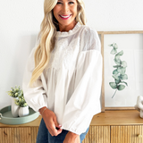 Lace Applique Detail Mixed Media Long Sleeve Blouse