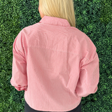 Nebraska Logo Patch Striped Button Up