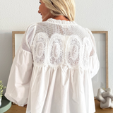 Lace Applique Detail Mixed Media Long Sleeve Blouse