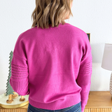 V Neck Side Texture Detailed Long Sleeve Pullover Sweater