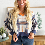 Plaid V Neck Knit Sweater