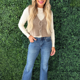 Scallop Edge Waffle Knit Tie Top