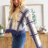 Plaid V Neck Knit Sweater