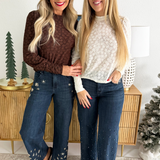 Textured Knit Jacquard Puff Sleeve Top