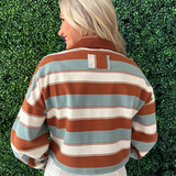 V-Neck Striped Long Sleeve Top