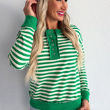 Stripe French Terry Snap Button Pullover