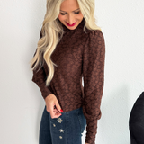 Textured Knit Jacquard Puff Sleeve Top