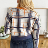 Plaid V Neck Knit Sweater