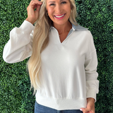 V Neck Denim Collar Sweatshirt