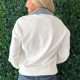V Neck Denim Collar Sweatshirt