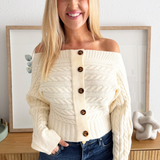 Off Shoulder Button Down Sweater Top