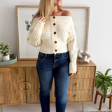 Off Shoulder Button Down Sweater Top