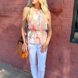 Floral Halter High Neck Sleeveless Top