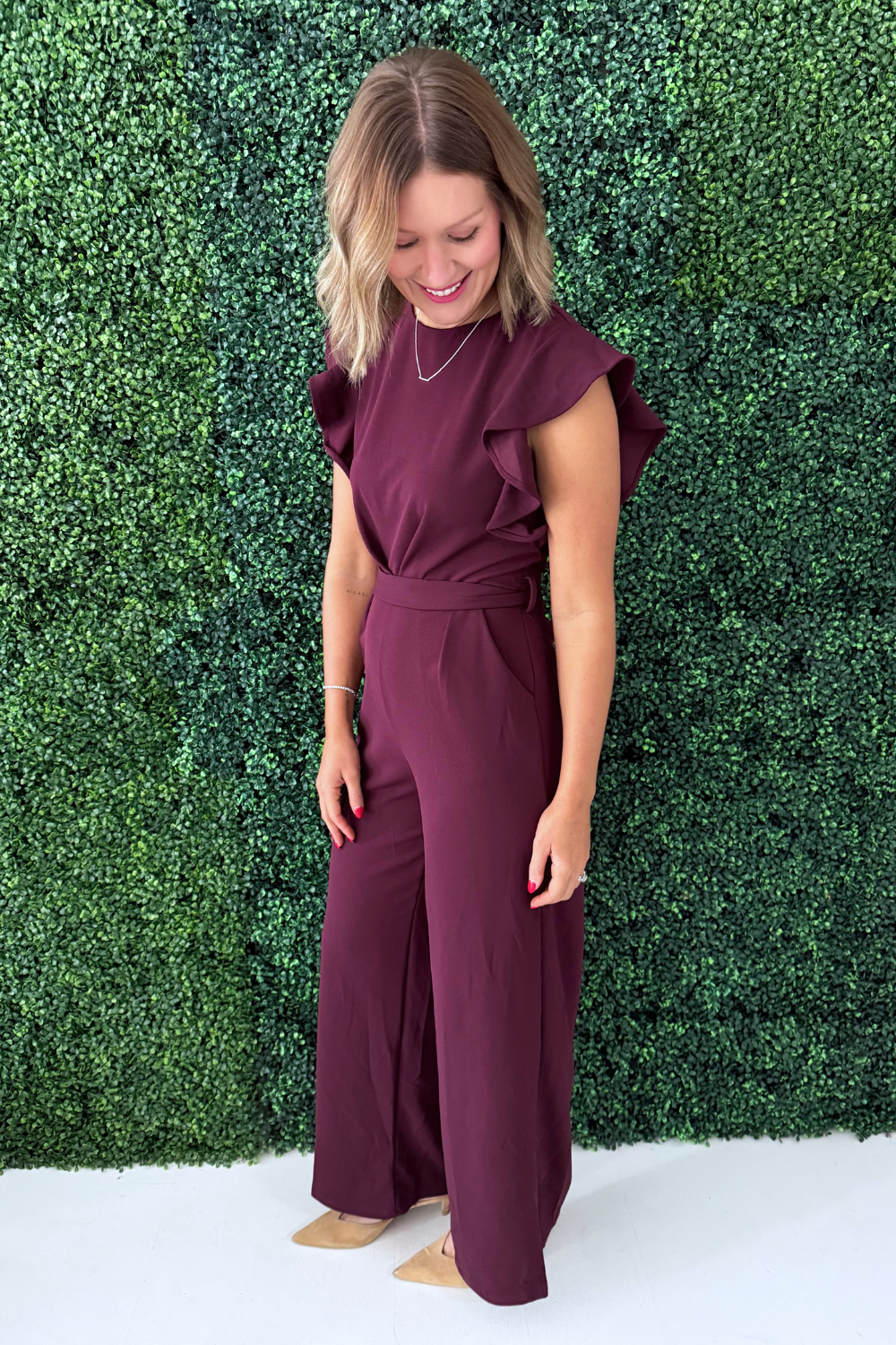 Ruffle Sleeve Pleat Detail Jumpsuit
