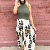 Sleeveless Printed Pleated Midi Dress