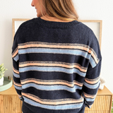 V Neck Fuzzy Striped Oversized Sweatshirt