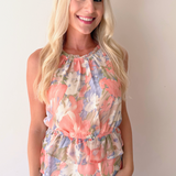 Floral Halter High Neck Sleeveless Top