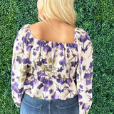Abstract Floral Square Neck Puff Sleeve Top