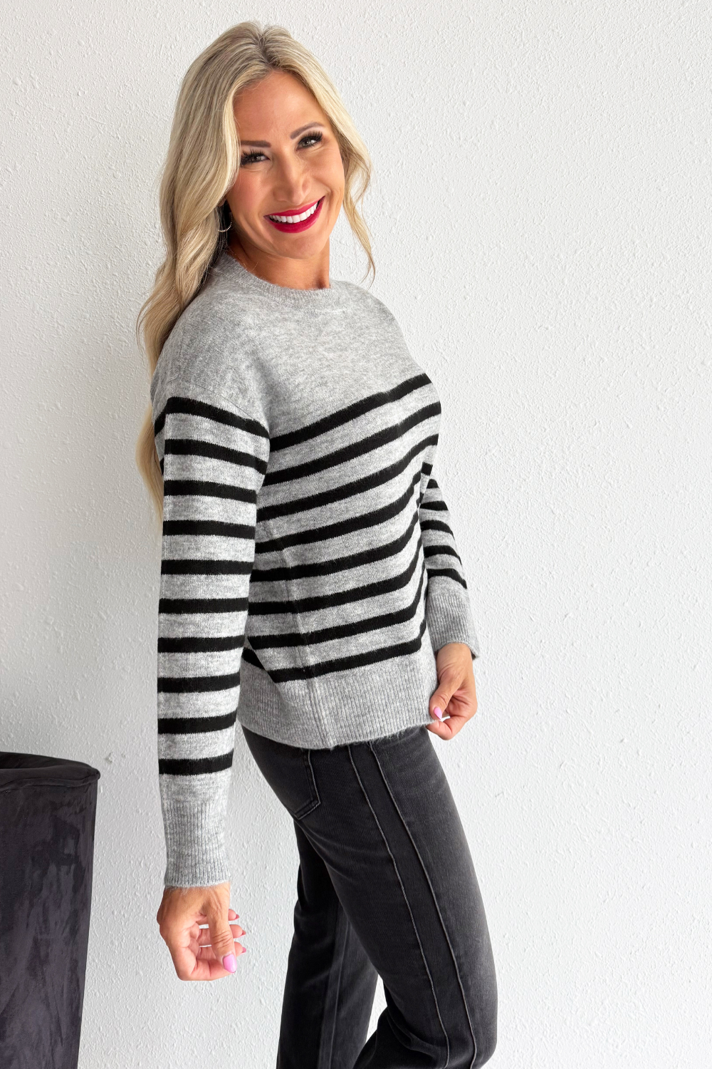 Long Sleeve Crew Neck Dropped Shoulder Sweater