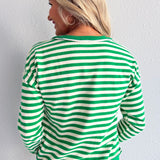 Stripe French Terry Snap Button Pullover