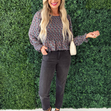 Printed Balloon Sleeve Peplum Top