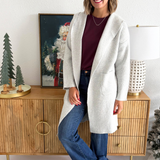 Hooded Brushed Knit Open Cardigan