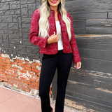 Collarless Jacket w/ Frayed Edges