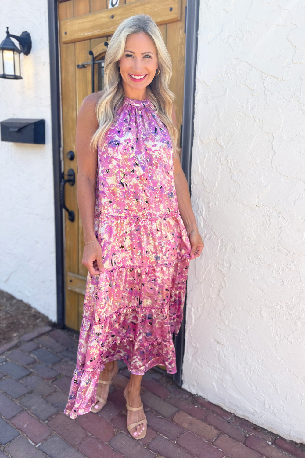 Halter Neck Tiered Maxi Skirt Small / Pink Celeste Halter Neck Tiered Maxi Skirt Small / Pink Celeste