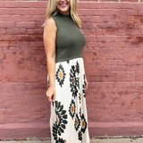 Sleeveless Printed Pleated Midi Dress