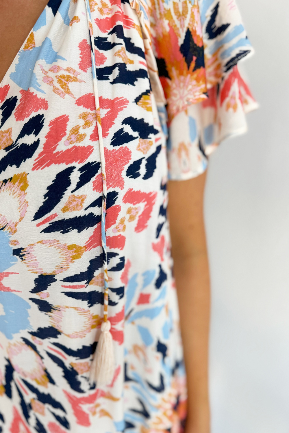 Ruffle Sleeve Tie Front Dress