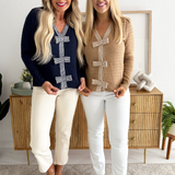 Bow Accent V-Neck Button Down Cardigan