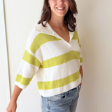 Striped Knit 3/4 Sleeve Sweater