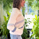 Striped Ribbed Wide Collar with V Slit Sweater