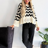 Chevron Scallop Border Knit Sweater