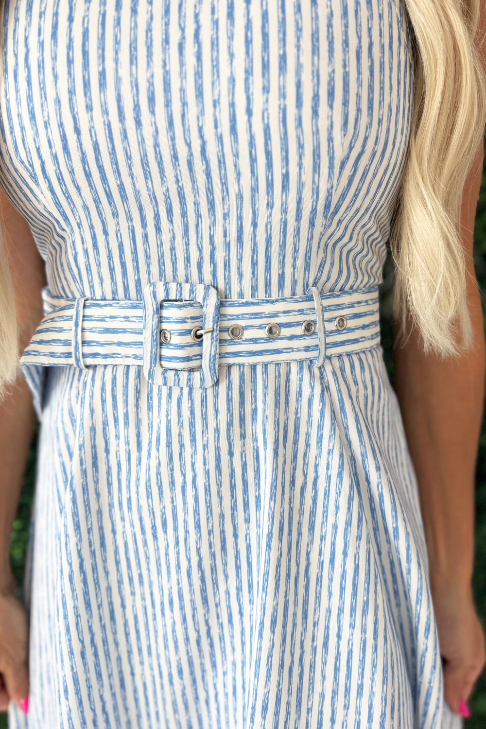 Stripe Asymmetrical Hem Belted Sleeveless Dress