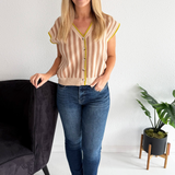 Cable Knit Striped V-Neck Sleeveless Top