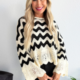 Chevron Scallop Border Knit Sweater