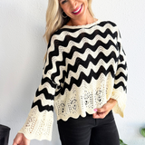 Chevron Scallop Border Knit Sweater
