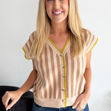 Cable Knit Striped V-Neck Sleeveless Top