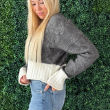 Two Tone V Neck Button Front Sweater