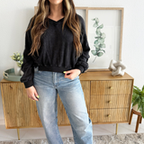 Snow Washed V-Neck Long Sleeve Top