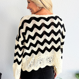Chevron Scallop Border Knit Sweater