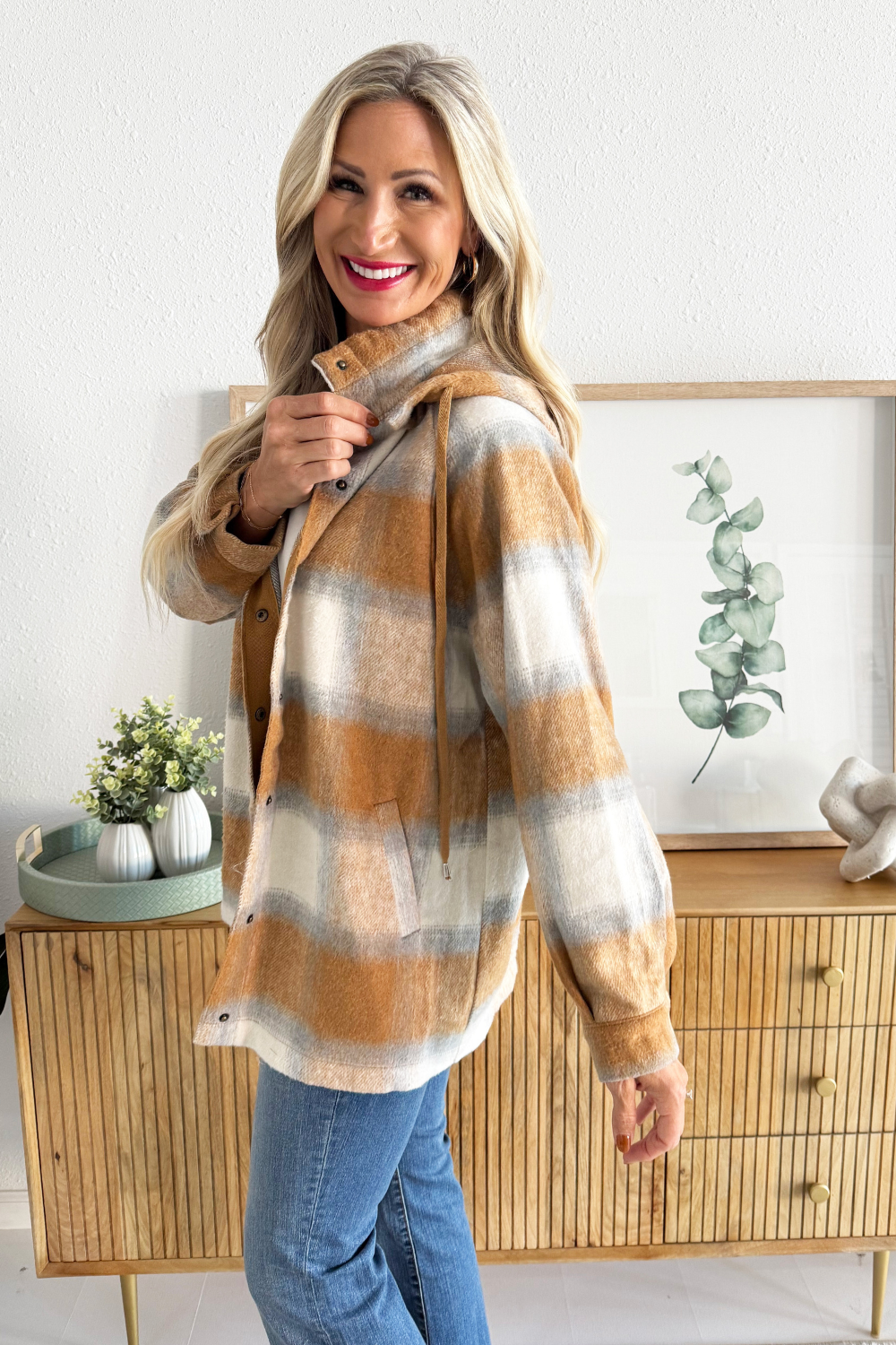 Plaid High Collar Jacket